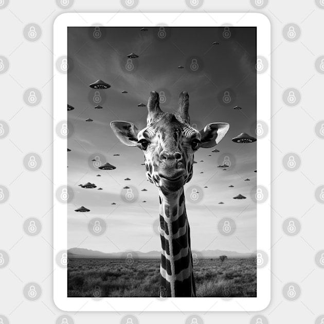 Selfie of Funny Giraffe And Aliens UFO 2 Sticker by Megadorim
